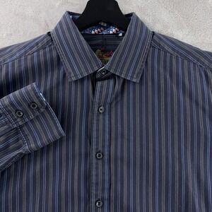 Robert Graham Dress Shirt‎ Mens Size XL Blue Striped Classic Fit Designer Casual